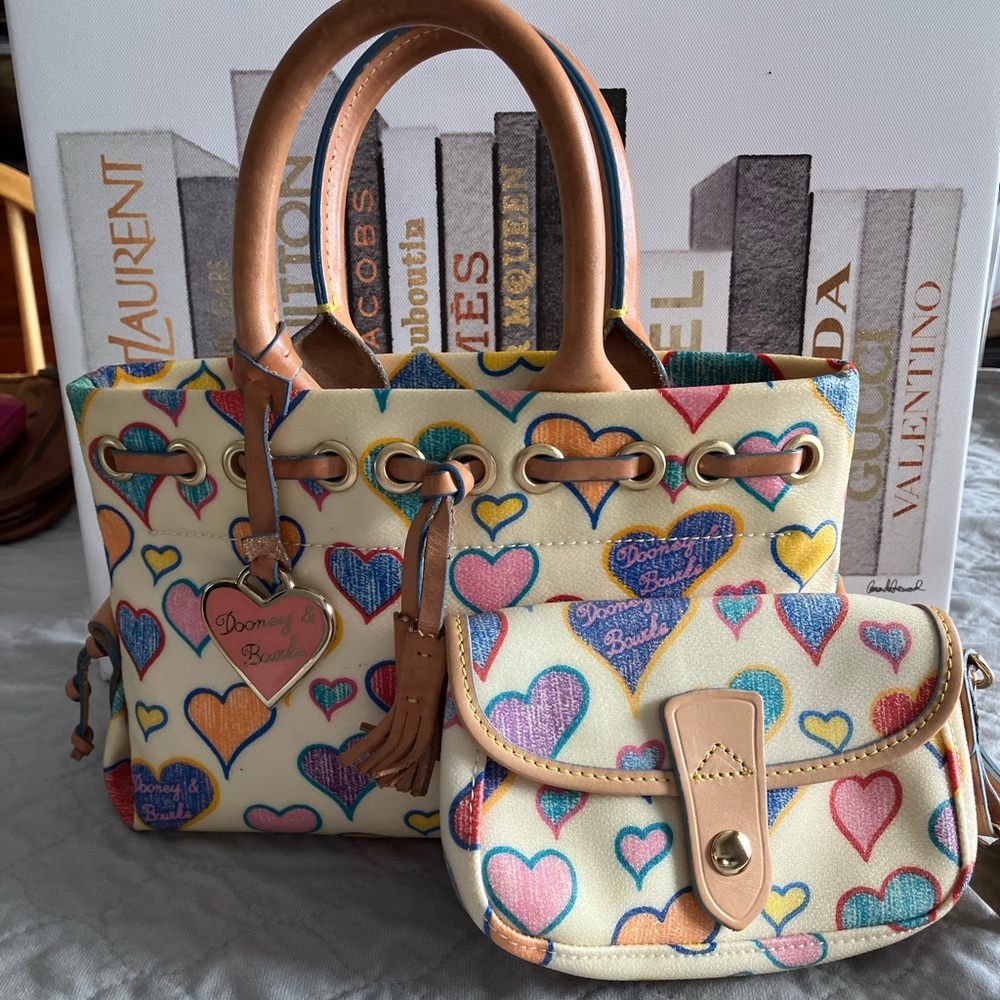 SET OF TWO DOONEY & BOURKE Vintage colorful Heart Handbag & matching wristlet.